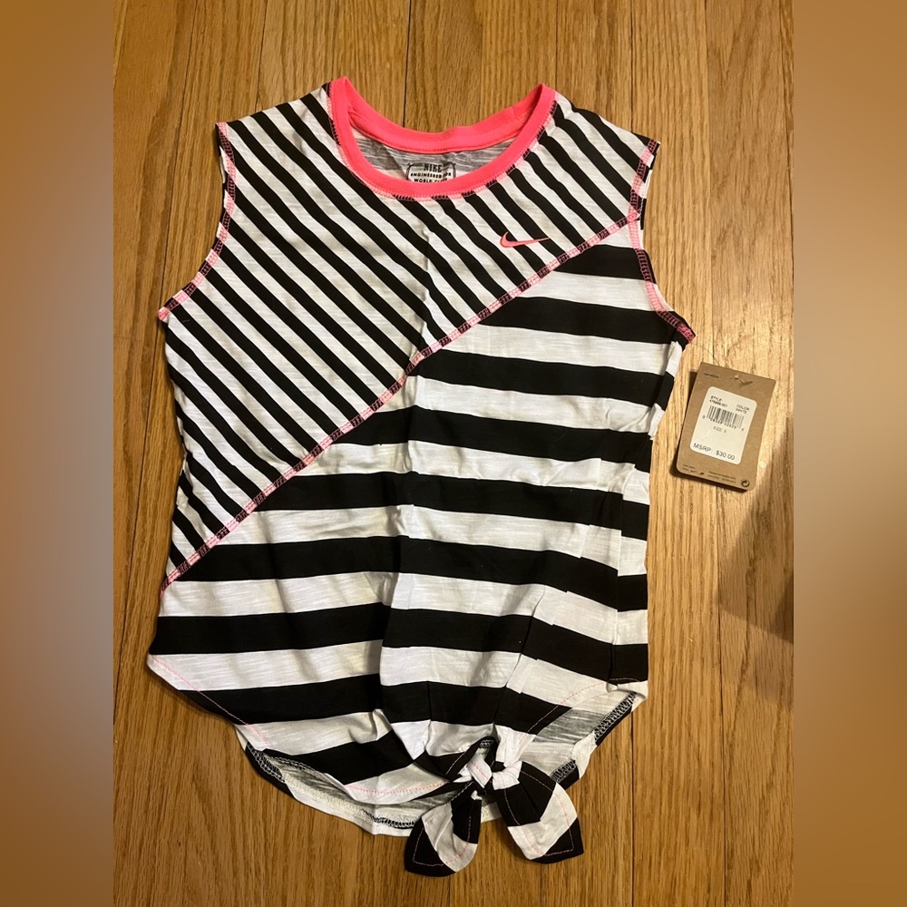 Nike Striped Girls' Tie-Hem Tank with Neon Pink Trim - Size L (12/13)